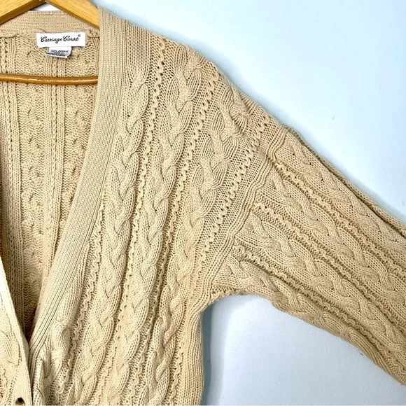 Vintage Cable Knit Cardigan Sweater Women’s Small Tan Grandmacore Tunic - Picture 8 of 10